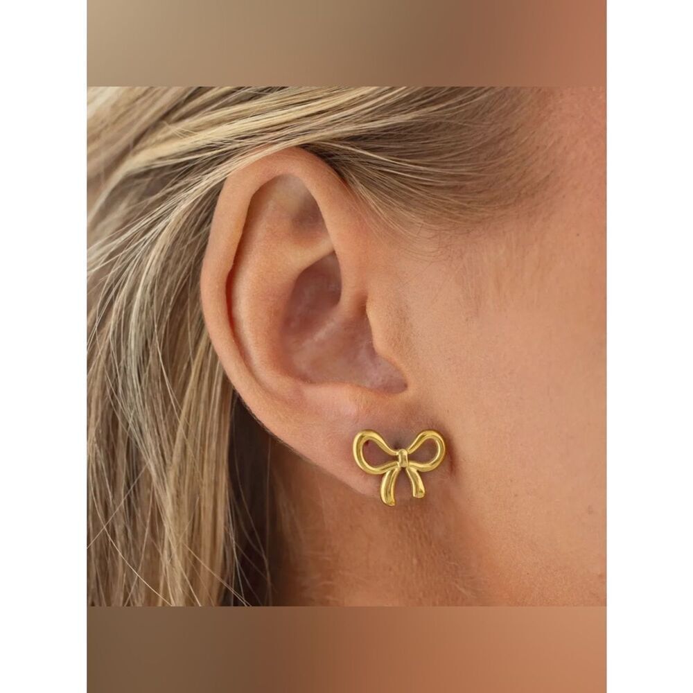 Gold Bow Stud Earrings #2477